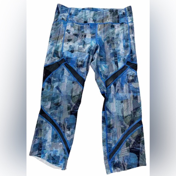 Lululemon Women’s Blue Abstract Mesh Panel Crop Leggings Size 10 - Picture 9 of 16